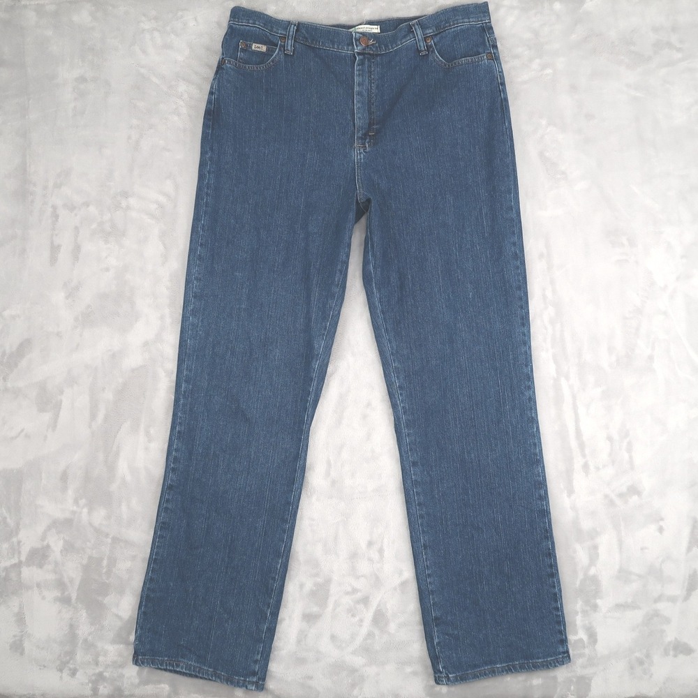 Lee Jeans Womens 16 Long Fits 35x33.5 Blue Relaxed Straight Leg At The Waist